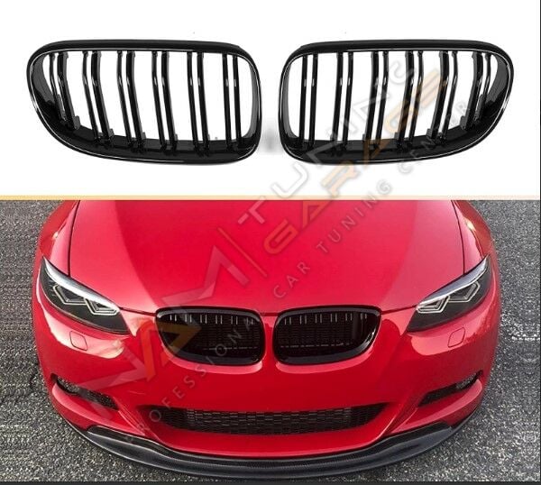 BMW 3 SERISI E92 2010-2013 IÇIN UYUMLU M3 GÖRÜNÜM BÖBREK (CIFT CIZGI PANJUR) PIANO BLACK (MAKYAJLI KASA)
