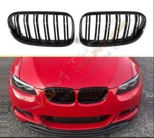 BMW 3 SERISI E92 2010-2013 IÇIN UYUMLU M3 GÖRÜNÜM BÖBREK (CIFT CIZGI PANJUR) PIANO BLACK (MAKYAJLI KASA)