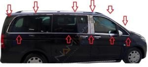 Mercedes Vito Krom Cam Çerçevesi Çıtası 24 parça Tam Tur Orta Şase W447