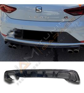 Seat Leon Mk3 FR Uyumlu Çakarlı Difüzör 2013-2016 Sol Çift Çıkışlı Parlak Siyah