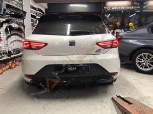 Seat Leon Mk3 Difüzör FR Uyumlu 2013-2016 Soldan Çift Çıkış Parlak Siyah