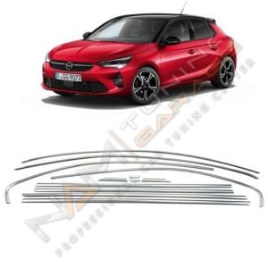 Opel Corsa F Krom Cam Çerçevesi Çıtası 10 parça Tam Tur 2019+