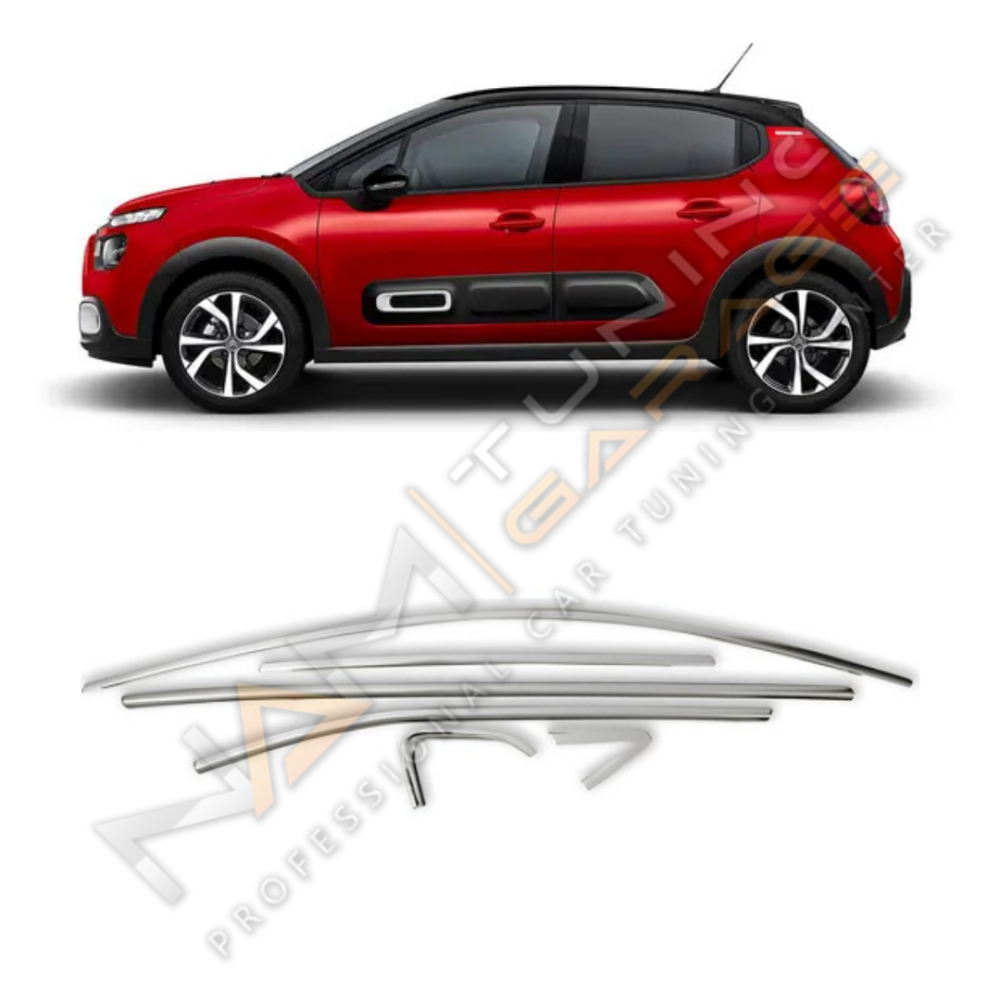 Citroen C3 Krom Cam Çerçevesi Çıtası 12 parça Tam Tur 2017+