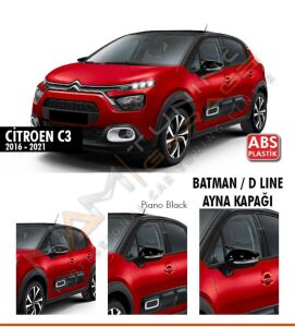 Citroen C3 Batman Yarasa Ayna Kapağı Piano Black / 2016 - 2021