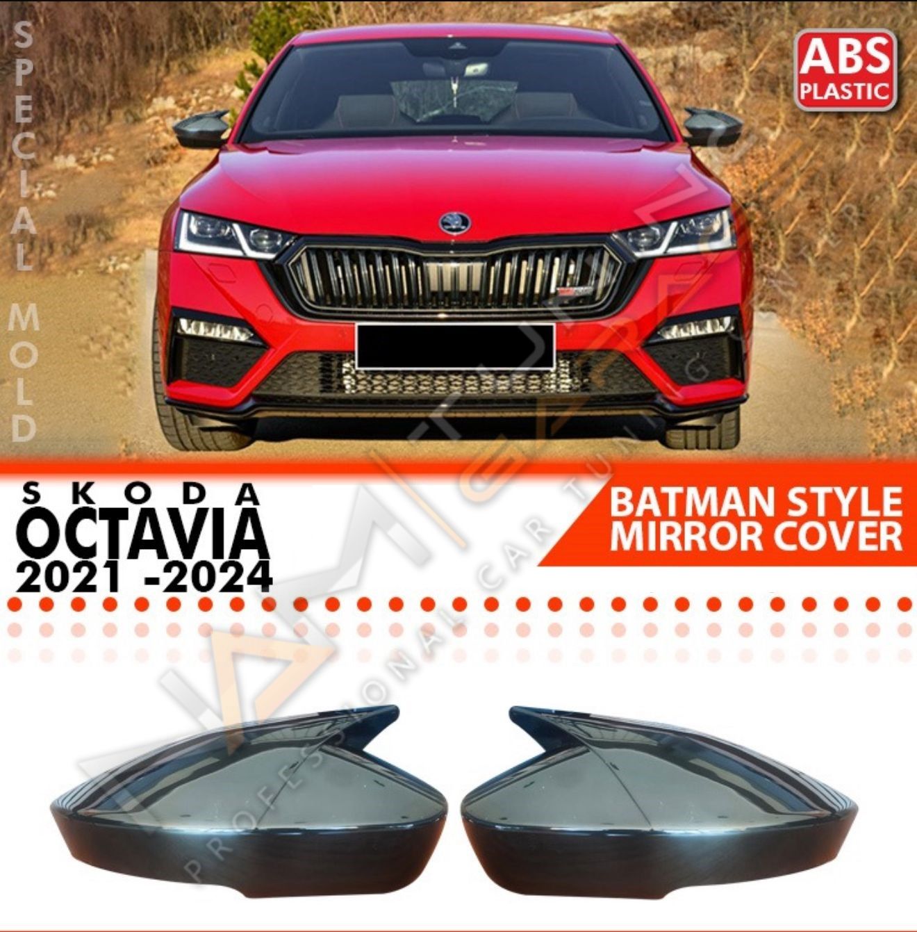 Skoda Octavia Batman Yarasa Ayna Kapağı Piano Black / 2021-2024