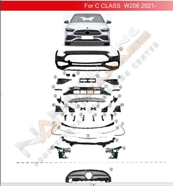 MERCEDES W206 C200 2021+ AMG ÖN TAMPON + PANJUR DOLU