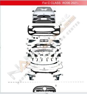 MERCEDES W206 C200 2021+ AMG ÖN TAMPON + PANJUR DOLU