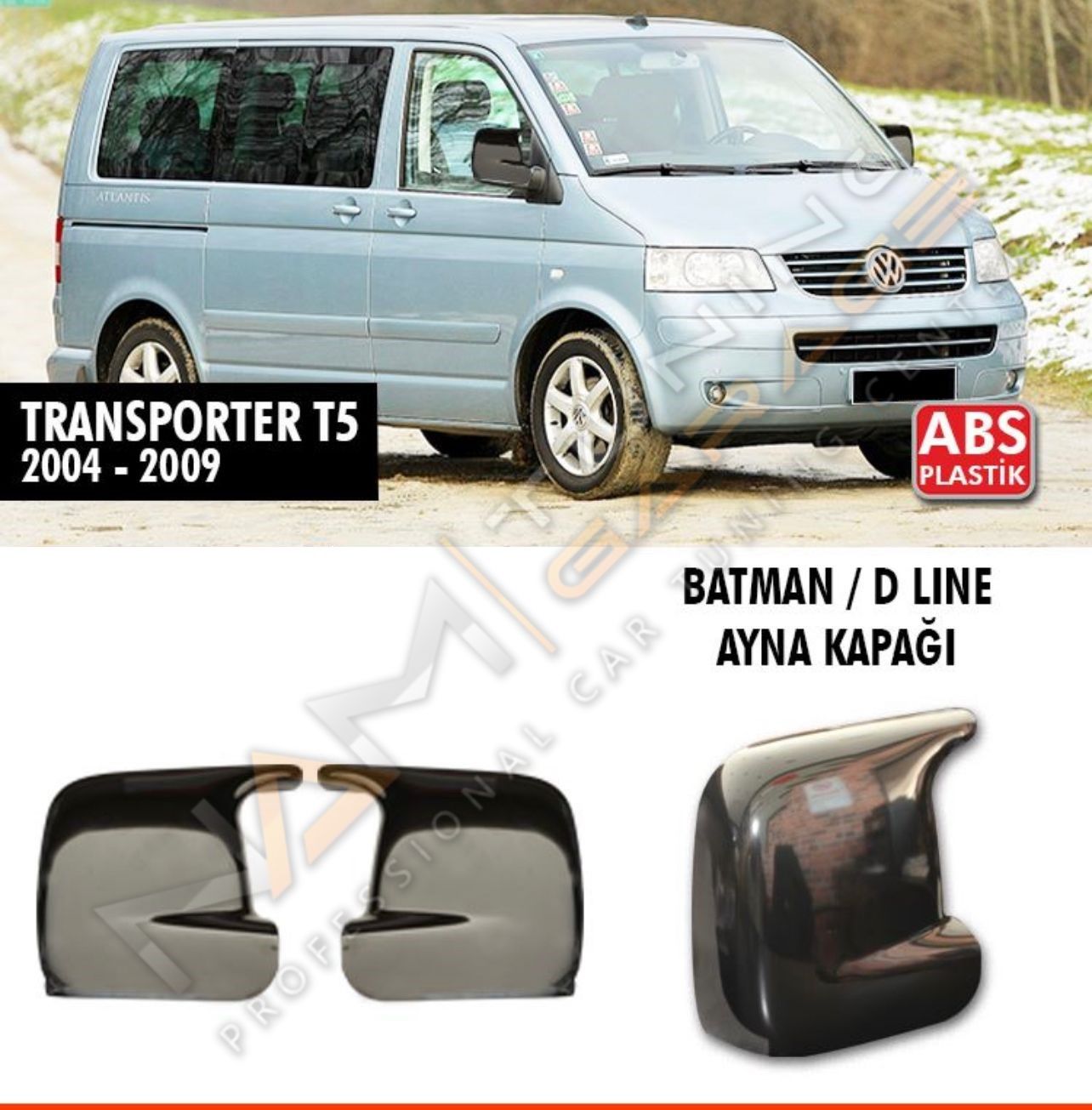 Vw Transporter T5 Batman Yarasa Ayna Kapağı Piano Black / 2004 - 2009