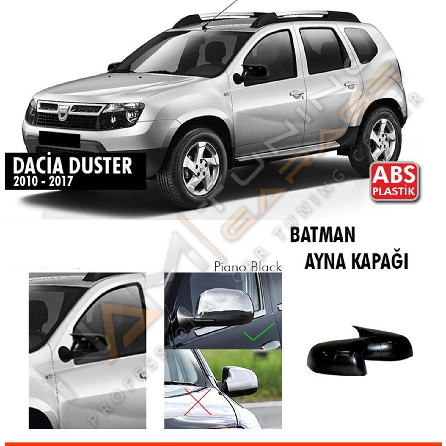 Dacia Duster 1 Batman Yarasa Ayna Kapağı Piano Black / 2010-2014