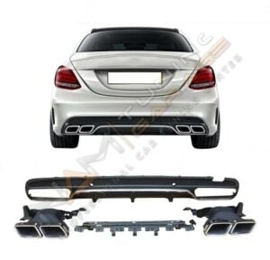 MERCEDES W205 C SERISI IÇIN SILVER DIFÜZÖR & EGZOZ SETI (AMG SEDAN) SILVER DIFÜZÖR - SILVER EGZOZ ILE