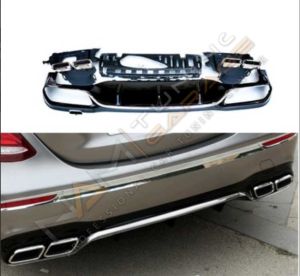 MERCEDES W213 E SERISI IÇIN E63 SILVER DIFÜZÖR & EGZOZ SETI (NORMAL SEDAN) 2017+ & SILVER EGZOZ ILE