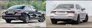 MERCEDES W213 E SERISI IÇIN UYUMLU 2021+ E63 DIFÜZÖR VE SIYAH EGZOZ SETI (AMG SEDAN)