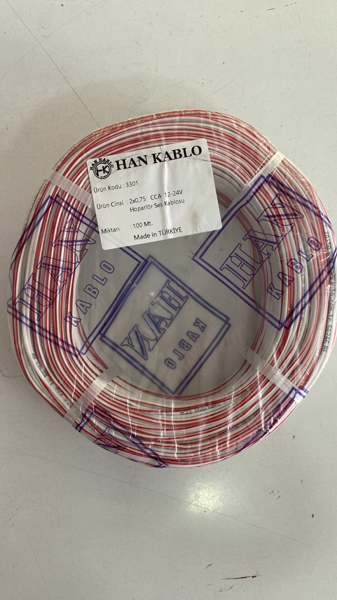 HAN KABLO 2*,075mm BEYAZ HOPARLÖR VE SES KORDON KABLOSU 100mt CCA