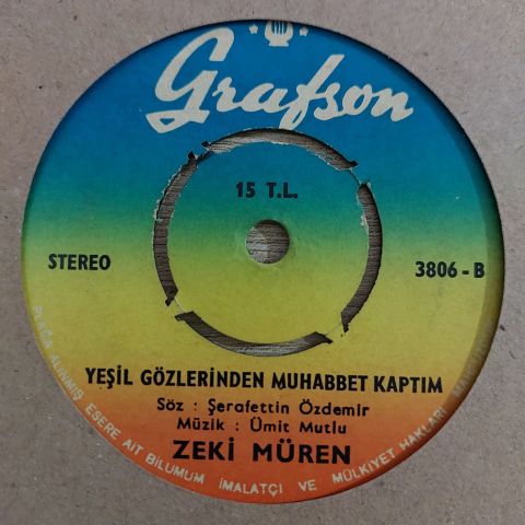 Zeki Müren – Dertli / Yeşil Gözlerinden Muhabbet Kaptım 45LİK PLAK