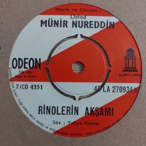 Üstad Münir Nureddin* – Gönlümle Hasbihal / Rindlerin Akşamı 45LİK PLAK
