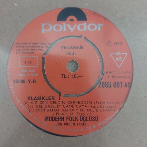 MODERN FOLK ÜÇLÜSÜ - AĞLAMAK GELİYOR İÇİMDEN 45LİK PLAK