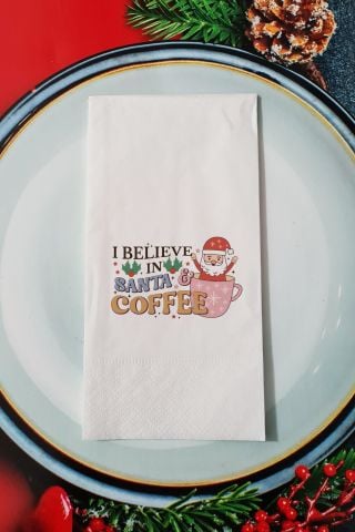 I Believe In Santa and Coffee Yazılı Yeni Yıl Sunum Peçetesi