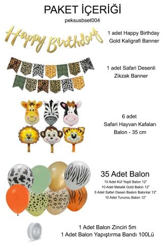 Safari Doğum Günü Parti Seti Balon Zinciri Flama Seti Hayvan Kafa Balonlar