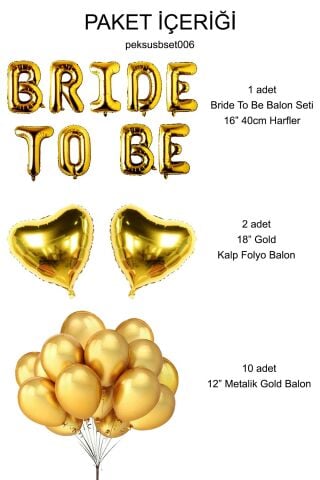 Bride To Be Folyo Balon Seti - Bekarlığa Veda Bride Partisi Balon Süsleme Gold Büyük
