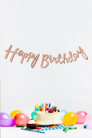 Happy Birthday Rose Gold Doğum Günü Banner Kaligrafi Banner Yazı Rose Gold