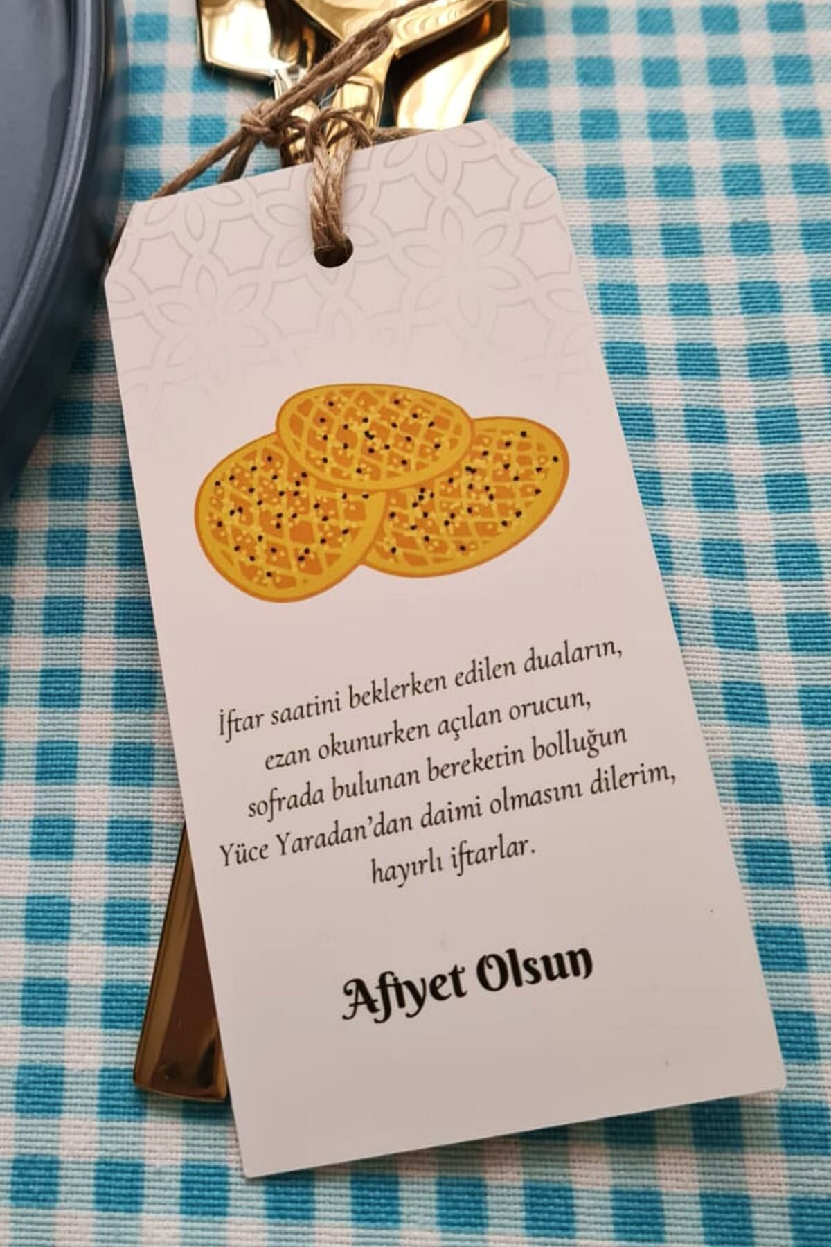 Ramazan Sofra Süsü Çatal Bıçak İpli Kart Süs Pideli Afiyet Olsun 10lu Paket