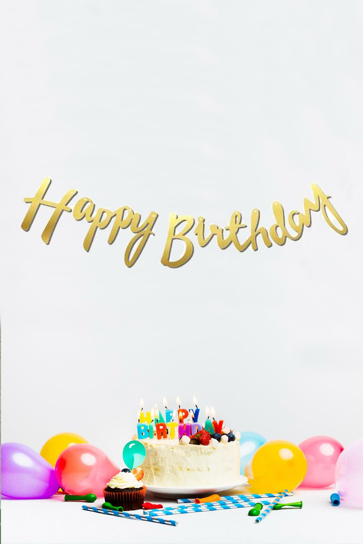 Happy Birthday Gold Doğum Günü Banner Kaligrafi Banner Yazı Altın