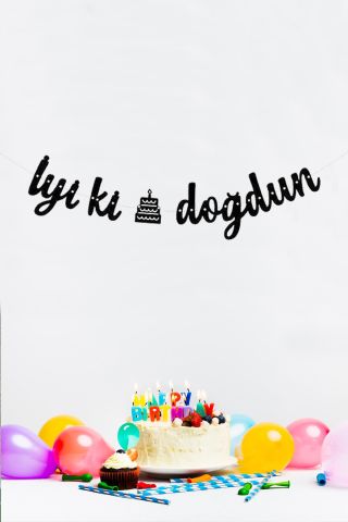 İyi Ki Doğdun Doğum Günü Banner Kaligrafi Banner Yazı Siyah