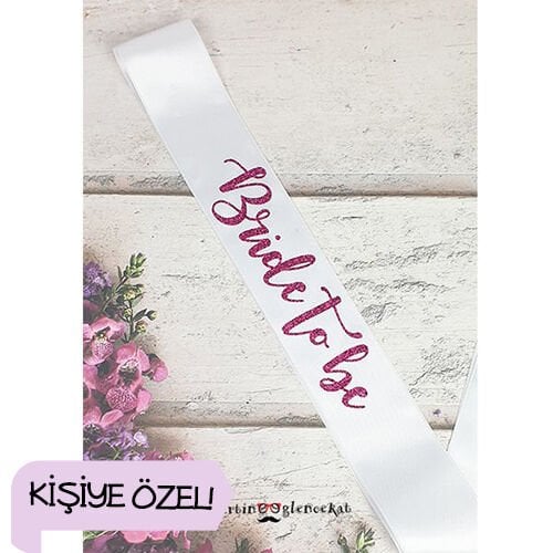 Fuşya Glitter Baskılı Kişiye Özel Beyaz Kuşak