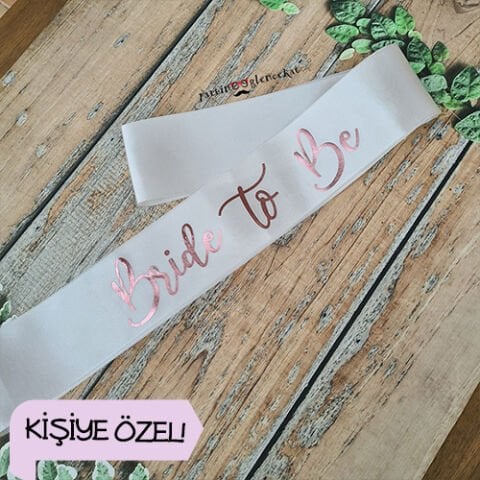 Rose Gold Varak Baskılı Kişiye Özel Beyaz Kuşak