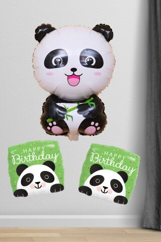 Panda Şekilli Happy Birthday Balon Panda Konsept Doğum Günü Balon Seti