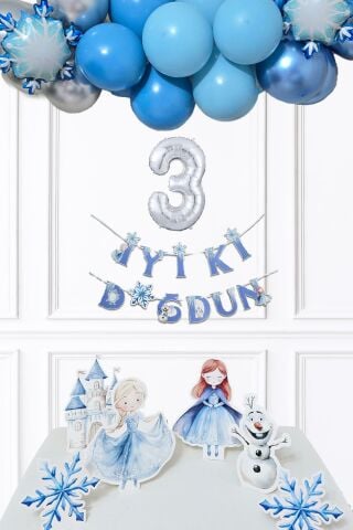 Frozen Elsa Tema Doğum Günü Balon Zinciri Seti Masa Üstü Panolar Karlar Ülkesi Konsept Yaş Doğum Günü Balonları