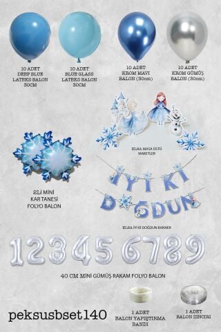 Frozen Elsa Tema Doğum Günü Balon Zinciri Seti Masa Üstü Panolar Karlar Ülkesi Konsept Yaş Doğum Günü Balonları