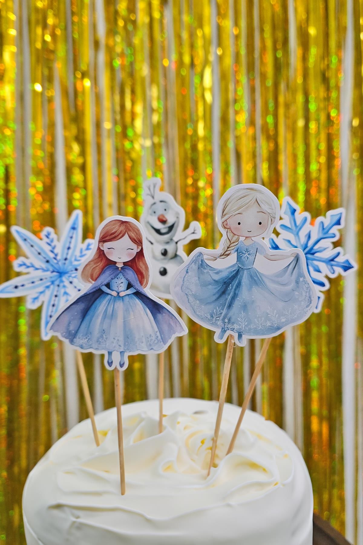 Elsa Tema Kürdan Süsleri Cupcake Süsleri Elsa Frozen Konsept Lüks Büyük Boy 10lu Paket