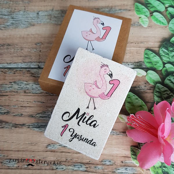 Baby Flamingo Konsept Baskılı Doğal Taş Magnet