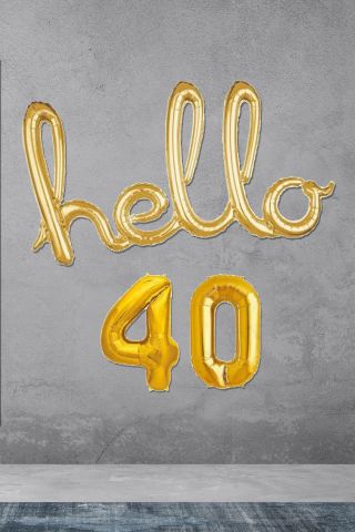 40 Yaş Doğum Günü Balonları - Hello 40 El Yazısı Gold Renk Folyo Balon