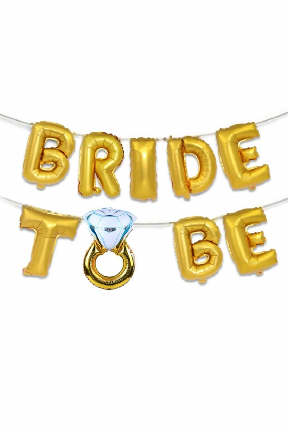 Tek Taşlı Bride to Be Folyo Balon Paketi Gold Renk