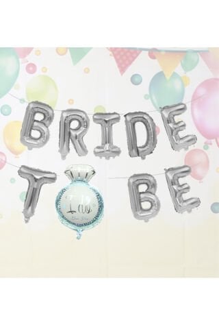 Tek Taşlı Bride to Be Folyo Balon Paketi Gümüş Renk