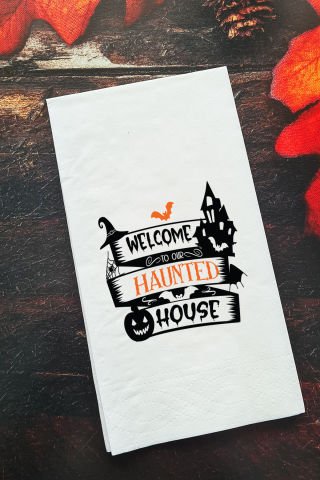 Sunum Peçetesi Cadılar Bayramı Welcome to Our Haunted House Konuşan Kağıt Peçete