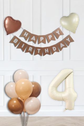 Retro Renkler Doğum Günü Parti Seti KREM Yaş Balonlu Kraft Banner Balon Zinciri Seti