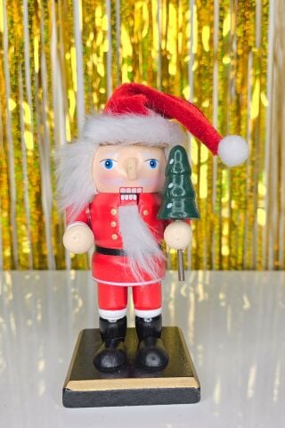 Noel Baba Fındıkkıran Masa Üstü Süs Obje Şapkalı Noel Baba Yılbaşı Masa Süsü 16cm