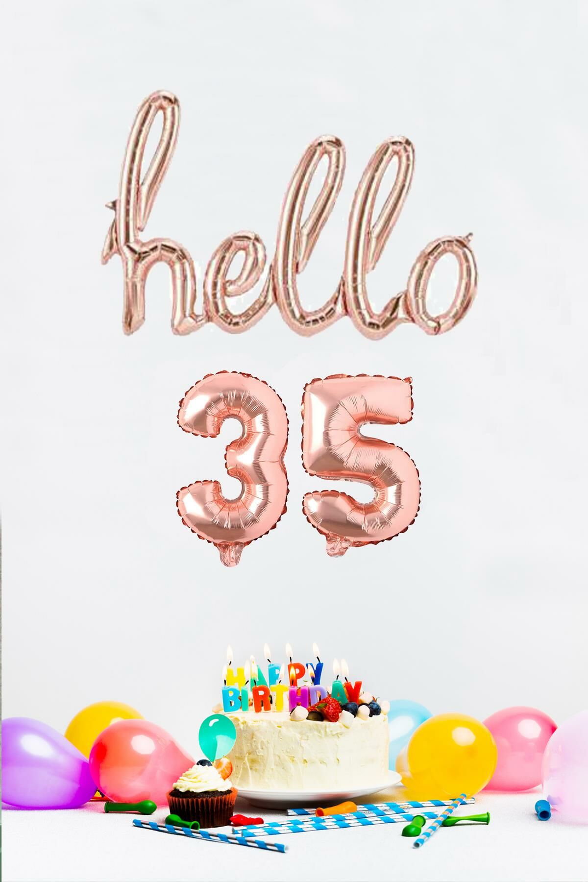35 Yaş Doğum Günü Balonları - Hello 35 El Yazısı Rose Gold Renk Folyo Balon