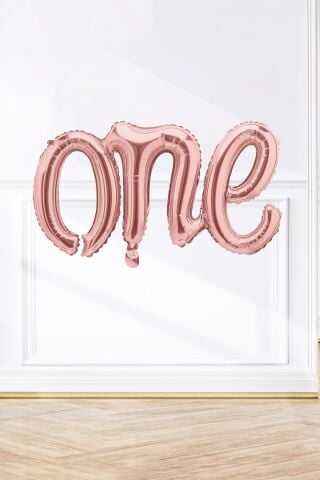 One Folyo Balon ROSE Gold İtalik Birleşik 1 Yaş Balonu 110cm