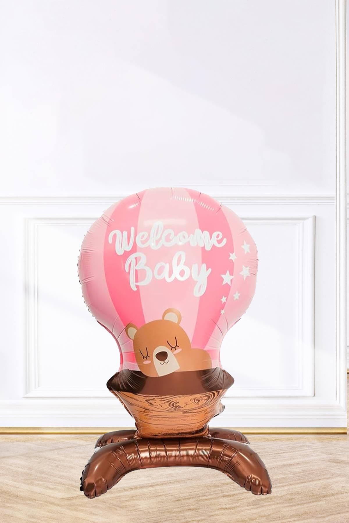 Ayaklı Welcome Baby Pembe Folyo Balon Baby Shower Balonları 90cm