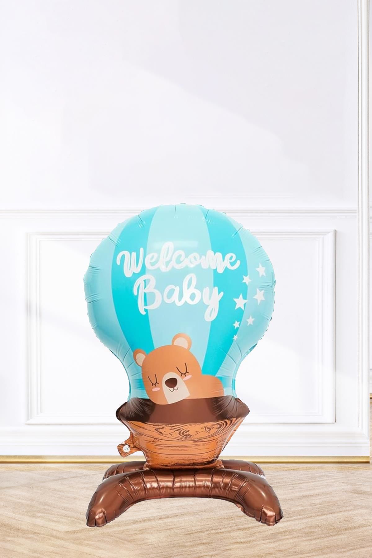 Ayaklı Welcome Baby MAVİ Folyo Balon Baby Shower Balonları 90cm