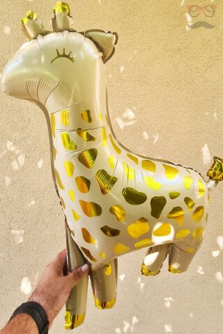 Zürafa Folyo Balon Parlak Gold Detaylı Büyük Zürafa Doğum Günü Balonu