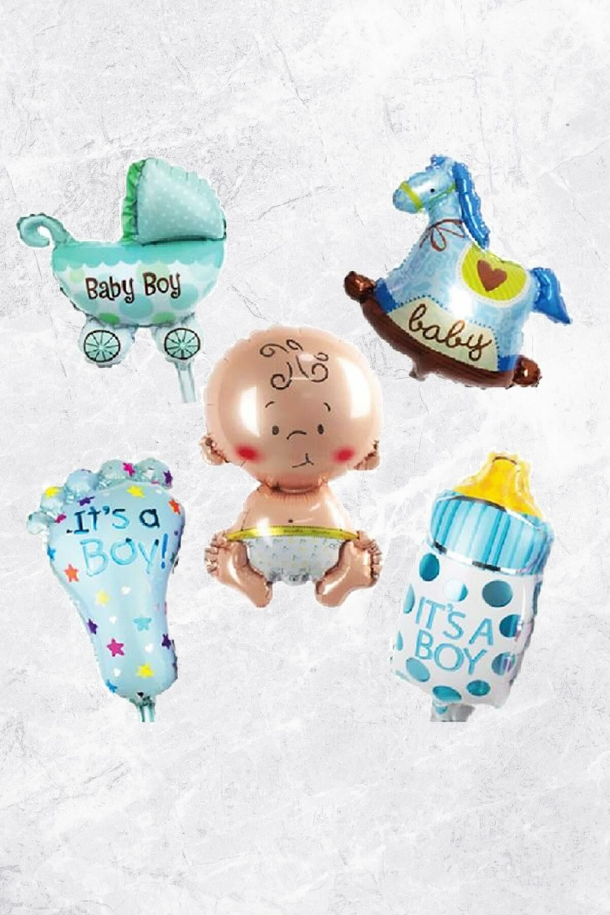 Erkek Bebek Doğum Baby Shower Balonları Mavi Bebek Balon Seti 5'li Mini