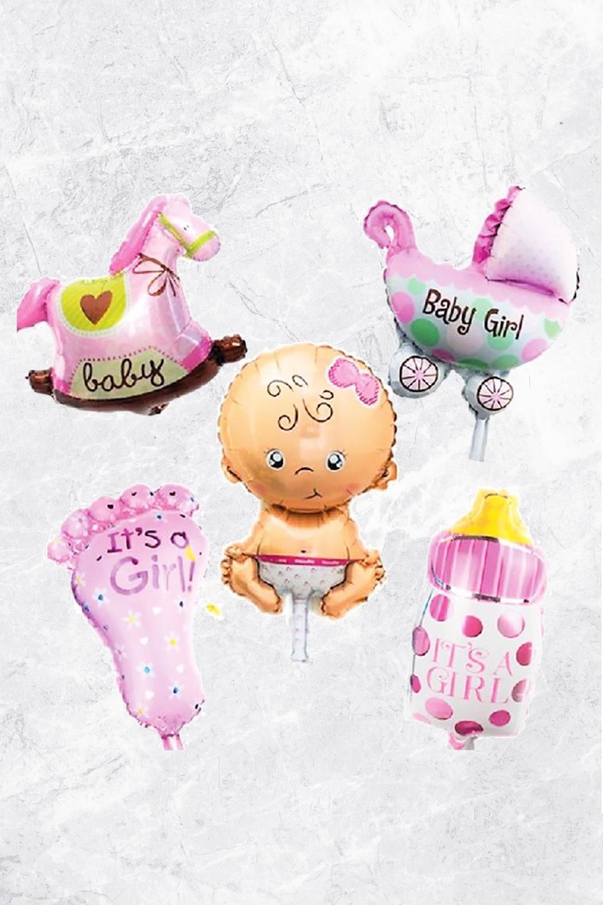 Kız Bebek Doğum Baby Shower Balonları Pembe Bebek Balon Seti 5'li Mini