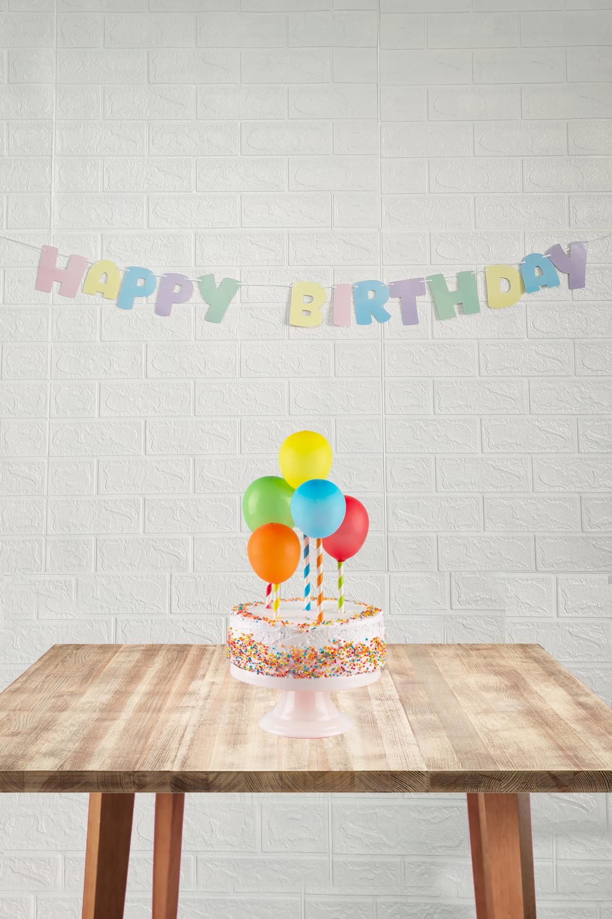 Makaron Renkler Happy Birthday Banner Büyük Harfler Doğum Günü Duvar Süsü