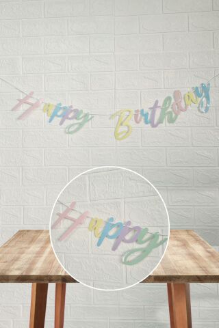 Makaron Renkler Happy Birthday Banner Kaligrafi El Yazısı Doğum Günü Duvar Süsü