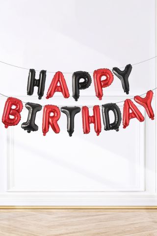 Kırmızı Siyah Happy Birthday Yarış Konsept Doğum Günü Balon Seti